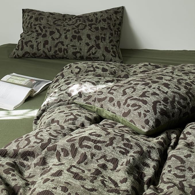 mixinni Leopard Duvet Cover Queen Size, Premium Yarn-Dyed Jacquard Cotton Duvet - Image 4
