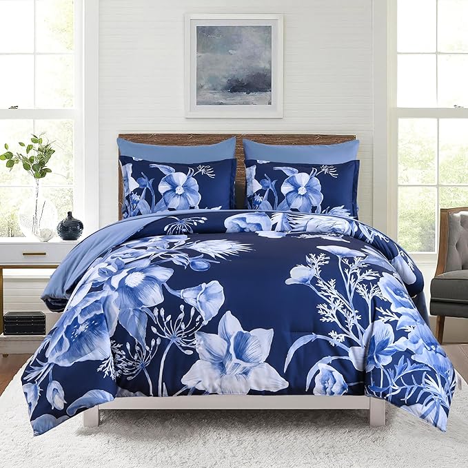 Luxudecor Floral Comforter Set Full Size 7 Piece, Elegant Floral Comforter by Luxudecor