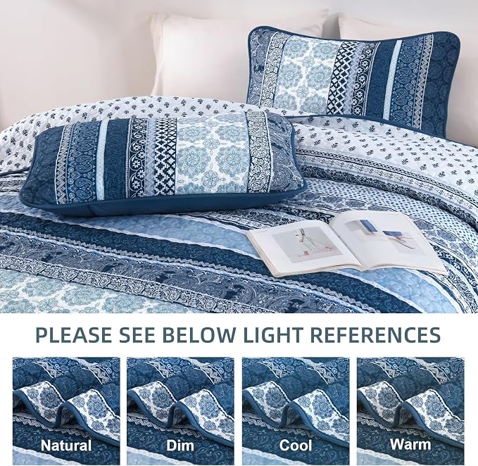WONGS BEDDING Boho Quilt Set King Size, Lightweight Microfiber Bedspread - Image 6