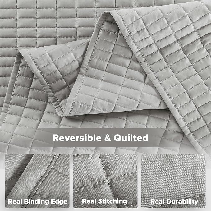 Comfort Spaces Grey Oversized Queen Quilt Set 102"x118" Bedspread Quilted - Image 6