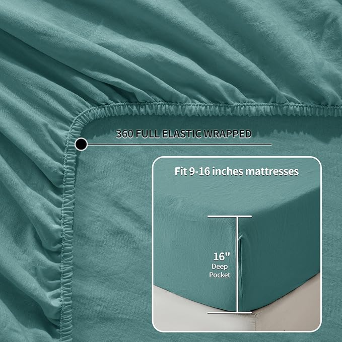 LBRO2M 100% Pure Linen Sheet Set Deep Pocket Up to 16" Bed Sheets Sets - Image 3