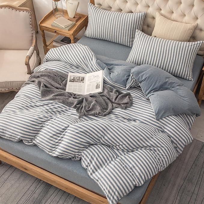 PURE ERA Jersey Knit Duvet Cover Set 100% T-Shirt Heather Cotton Super Soft - Image 4