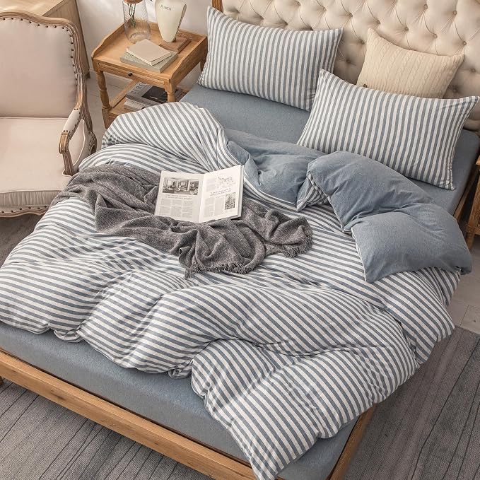PURE ERA Jersey Knit Duvet Cover Set 100% T-Shirt Heather Cotton Super Soft - Image 4