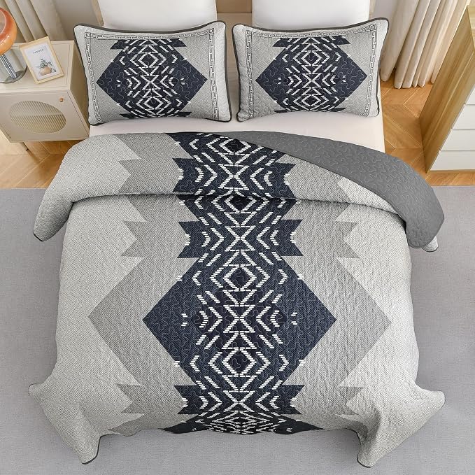 Dintszyayue Queen Size Quilt Set, 3 Pieces Boho Bedspread Aztec Texture Quikted - Image 2