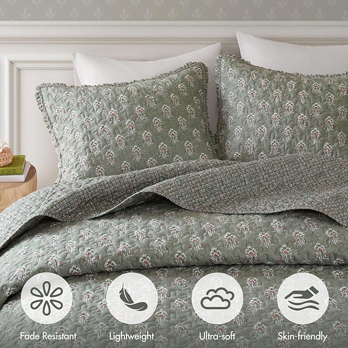Madison Park Vintage Floral Quilt Set Queen Size, Reversible Bedding & - Image 3