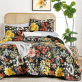 Yiran Black Yellow Full Size Quilt, Floral Bedspreads Bedding Set, 3 Pieces by Yiran