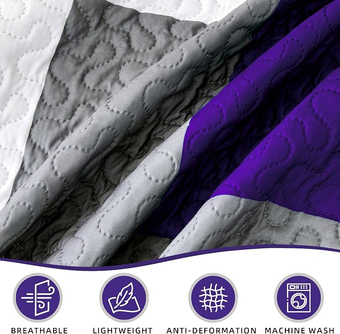 Tyrot 2 Piece Dark Purple Grey Quilt Set Twin Size Black White Gray Geometric - Image 6