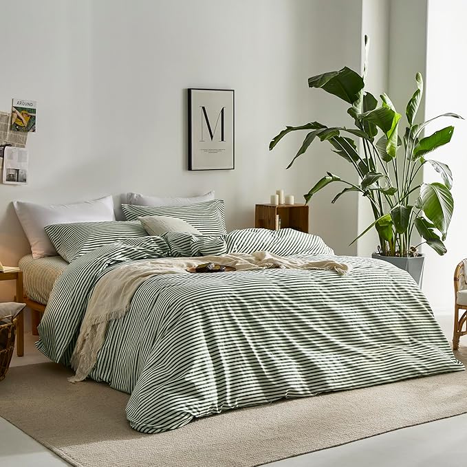 JELLYMONI 100% Natural Cotton 2pcs Striped Duvet Cover Sets, - Image 2