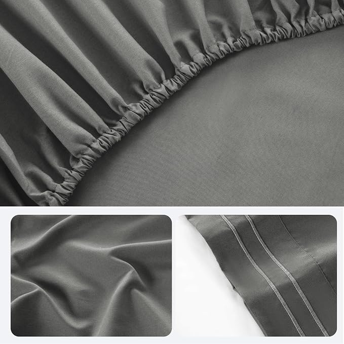 ROSE&RISY Light Grey Full Sheet Set, 4 Pieces Soft Bedding Queen Sheet Set - Image 7