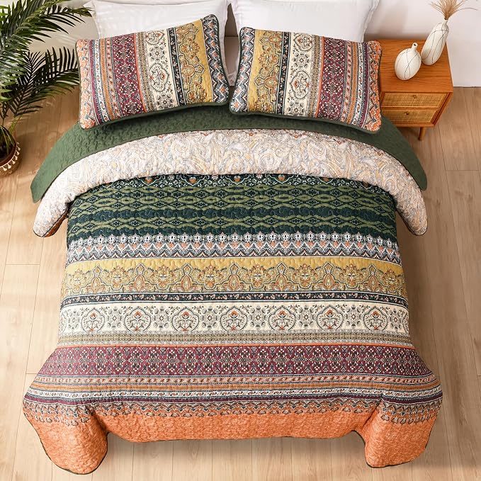 WONGS BEDDING Boho Quilt Set Full Size, Fall Lightweight Bed Decor Bedspread - Image 7