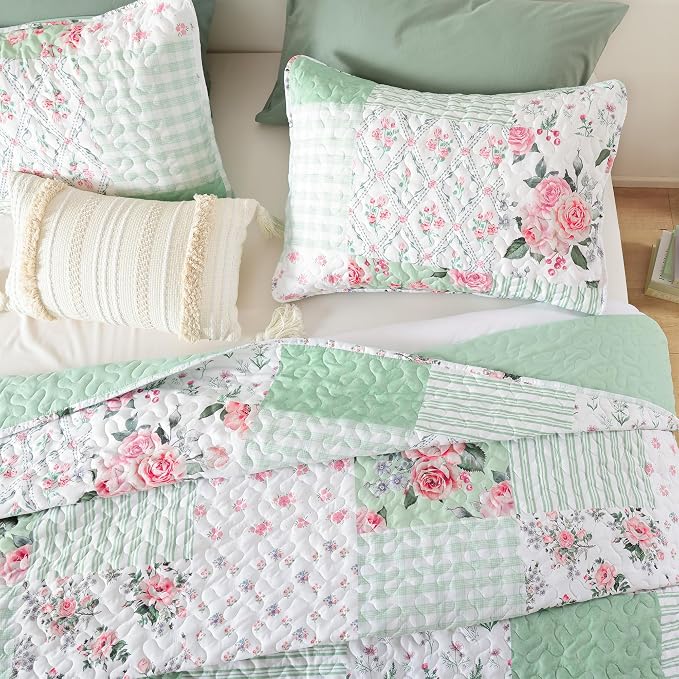 YIKUSH Quilt Sets Twin Size Floral Quilt Set 2 Pieces Bedding Set Bedspreads - Image 3