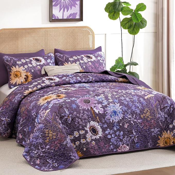 Yiran Floral King Quilt Bedding Set, 3 Pieces Summer Soft Lightweight Coverlet - Image 2