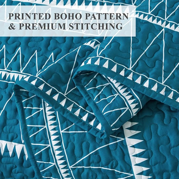 Andency Teal California King Quilt Set, 3 Pieces Boho Lightweight Soft Striped - Image 5