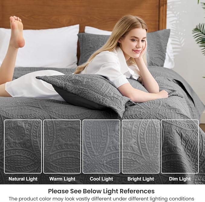 Love's cabin Oversized King Size Quilt Bedding Set Dark Grey Bedspreads - Image 6
