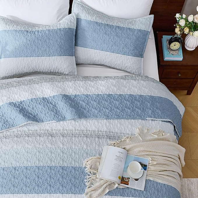 Andency King Size Quilt Set Misty Blue, 3 Pieces Summer Ultra Soft Lightweight - Image 4