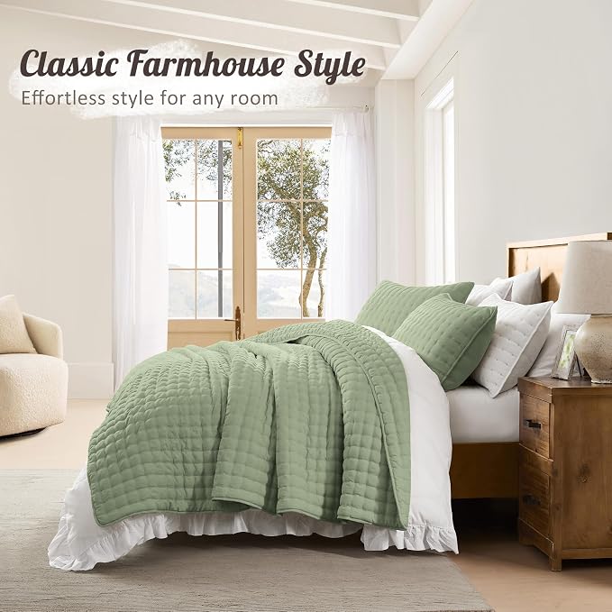 WDCOZY Sage Green Oversized King Quilt Set, California Cal King Rustic Bedspread - Image 6
