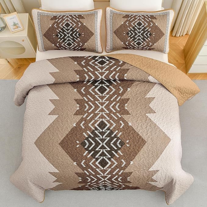 Dintszyayue Bohemian Quilt Set King Size, 3 Pieces Aztec Texture Bedding - Image 2