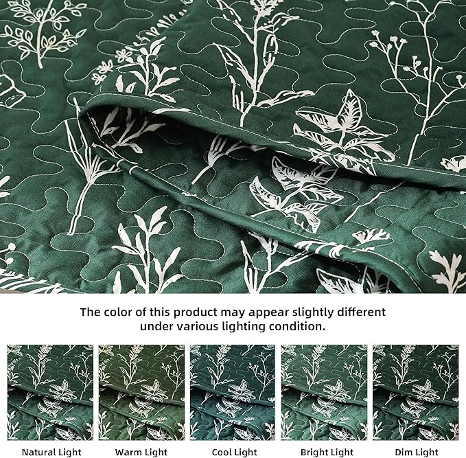 JANZAA Quilts Queen Size Emerald Green Floral Queen Quilt Bedding Set - Image 4