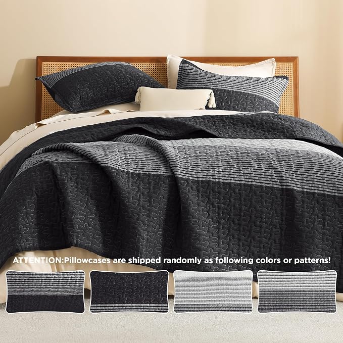 Litanika Twin Quilt Set Black, 68x86 Stripe Bedspread Coverlet 2 Pieces - Image 5