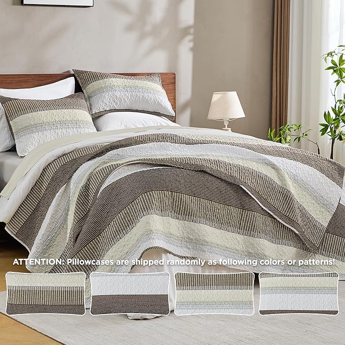 Andency King Size Quilt Set Mocha Brown, 3 Pieces Summer Ultra Soft Lightweight - Image 3
