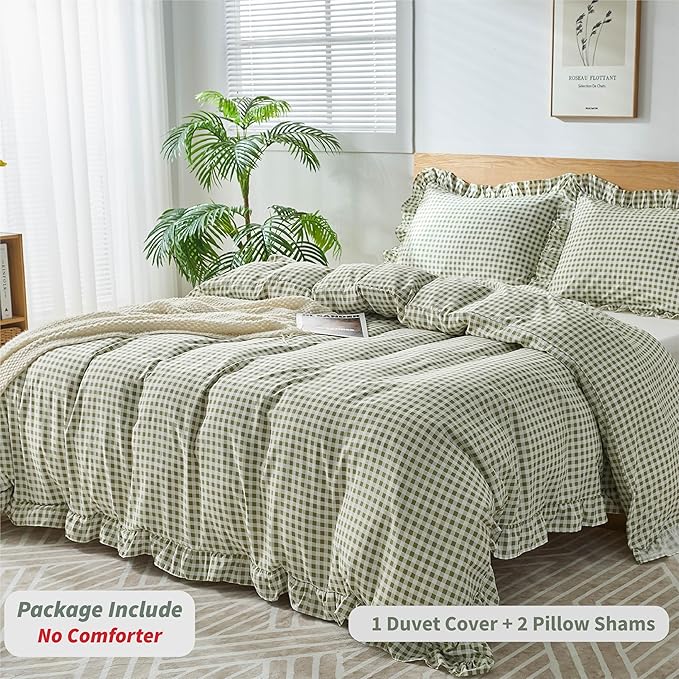 Gingham Duvet Cover Queen Size, 3 Pieces Soft Breathable Microfiber Plaid - Image 3