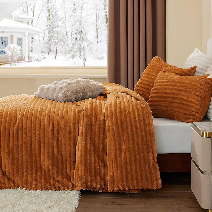 BEDELITE Fleece Queen Comforter Set -Super Soft & Warm Fluffy Rust Orange - Image 4