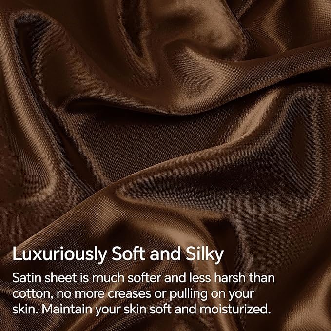 BEDELITE California King Sheets Set, Luxury Soft Brown Satin Sheets - Image 3