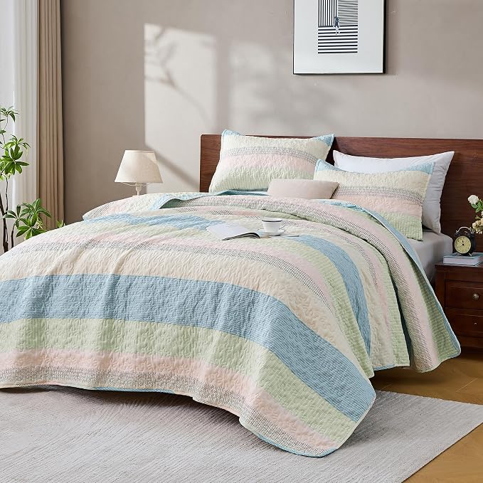 Andency California King Quilt Set Blue Pink, 3 Pieces Ultra Soft Lightweight - Image 8