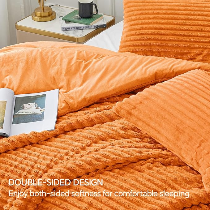 BEDELITE Fleece Full Comforter Set -Super Soft & Warm Fluffy Burnt Orange - Image 4