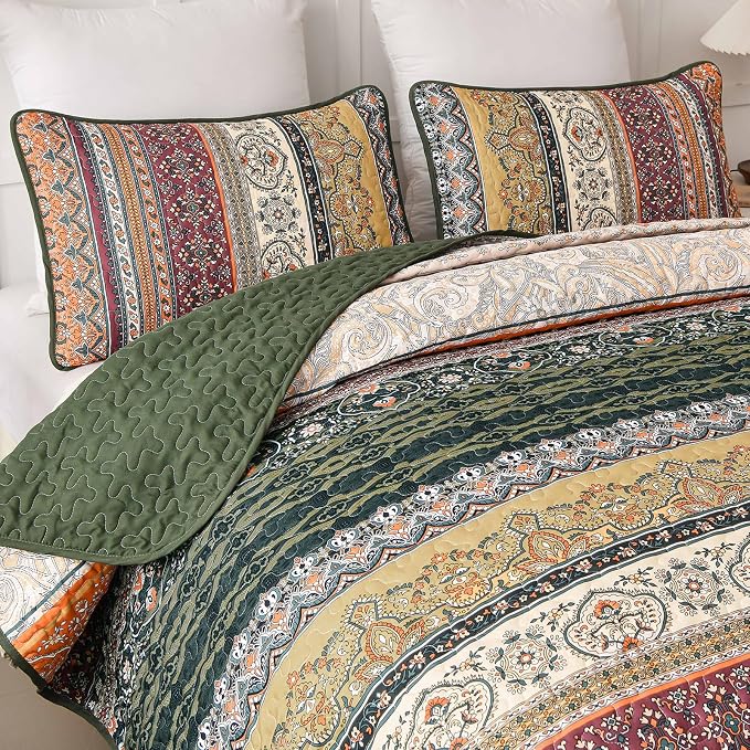 WONGS BEDDING Boho Quilt Set Full Size, Fall Lightweight Bed Decor Bedspread - Image 5