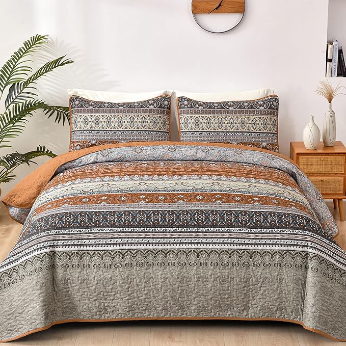 WONGS BEDDING Boho King Quilt Set, Fall Lightweight Bed Decor Bedspread by WONGSBEDDING