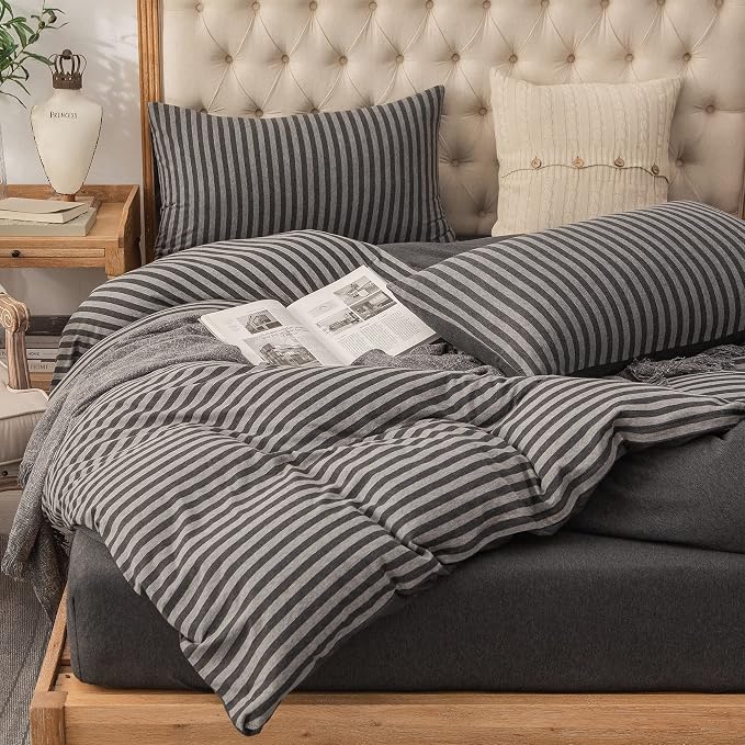 PURE ERA Jersey Knit Duvet Cover Set 100% T-Shirt Heather Cotton Super Soft - Image 3