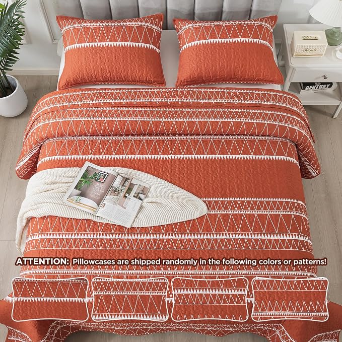 Andency Terracotta California King Quilt Set, 3 Pieces Boho Lightweight Soft - Image 6