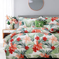 FADFAY Tropical Red Hibiscus Palm Leaves Duvet Cover Set Exotic Plants Bedding by CottonWorldSweetDream