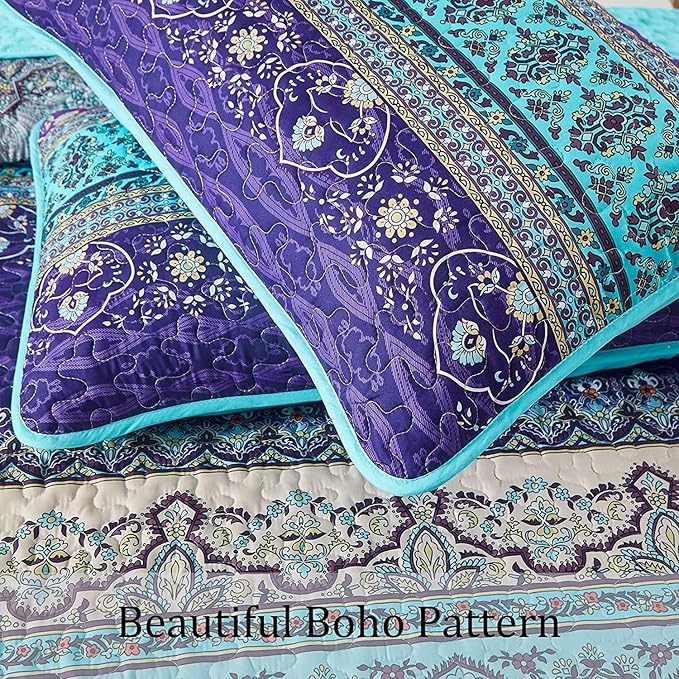 WONGS BEDDING Boho Quilt Twin Size, 2 Pieces Purple Blue Bohemian Lightweight - Image 5