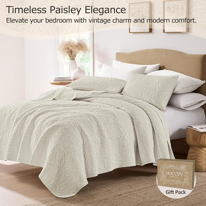 palassio Beige Paisley 100% Cotton Quilt King Size Bedding Sets - Image 2