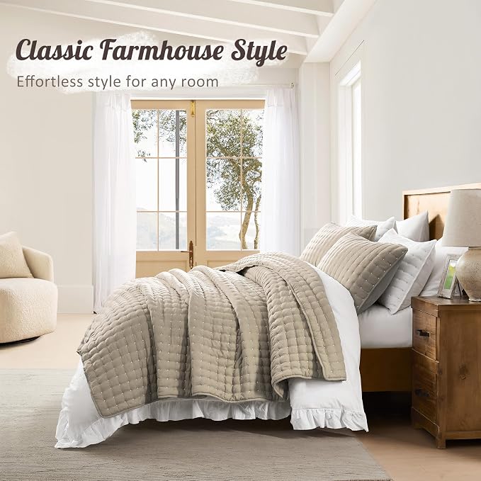 WDCOZY Beige Twin Size Quilt Bedding Sets - Image 6