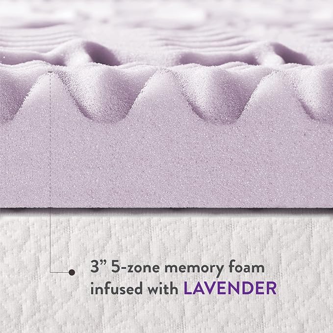 Mellow 3 Inch 5-Zone Memory Foam Mattress Topper, Soothing Lavender Infusion - Image 7