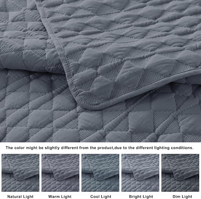 WDCOZY Blue Oversized California Cal King Size Quilt Bedding Sets - Image 3
