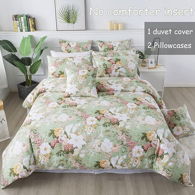 FADFAY Floral Duvet Cover Set Queen 100% Cotton Shabby Vintage Bedding 600 TC - Image 2