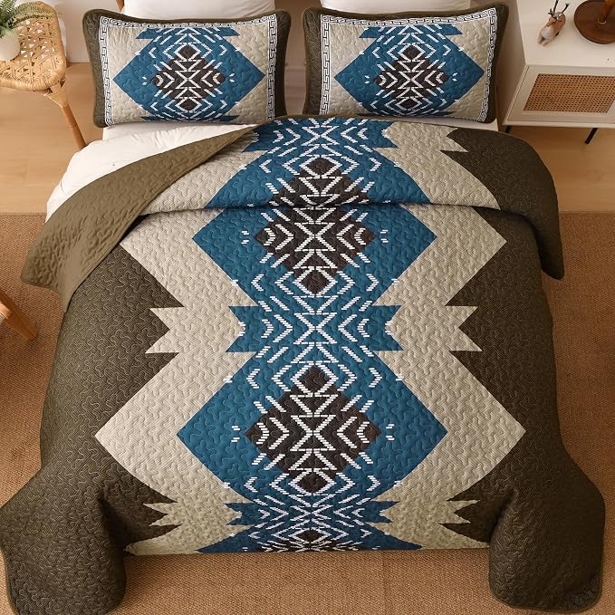 Dintszyayue Brown Boho Quilt Set Queen, Aztec Western Quilt Bedspread Set - Image 3