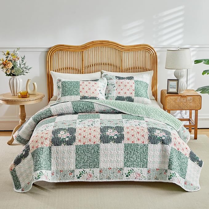 Joyreap 3 Pieces Floral Patchwork Quilt Set Queen, Soft n Cozy Microfiber Quilt by Joyreap