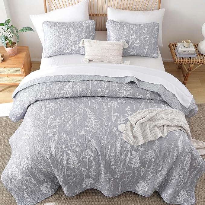 JANZAA Quilt King Size Grey Quilt Bed Spread Boho Quilt - Image 8