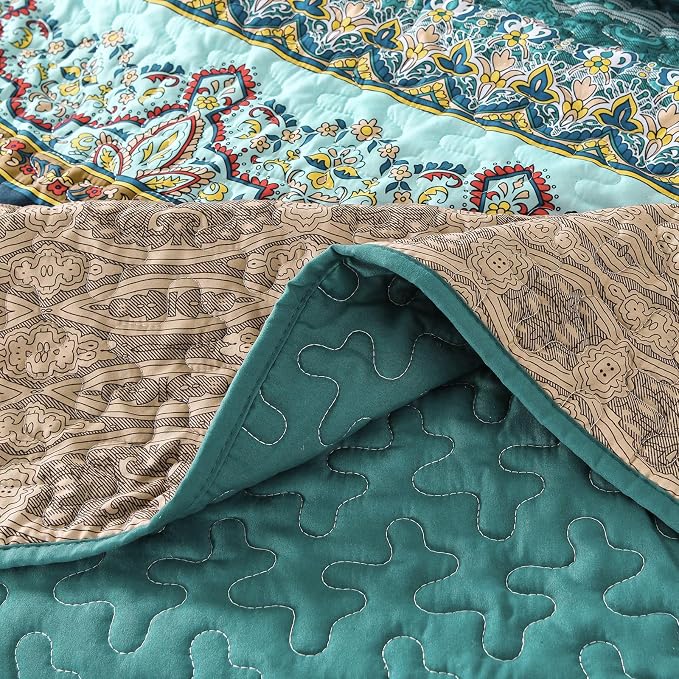 WONGS BEDDING Boho King Quilt Set, Lightweight Microfiber Bed Decor Bedspread - Image 8
