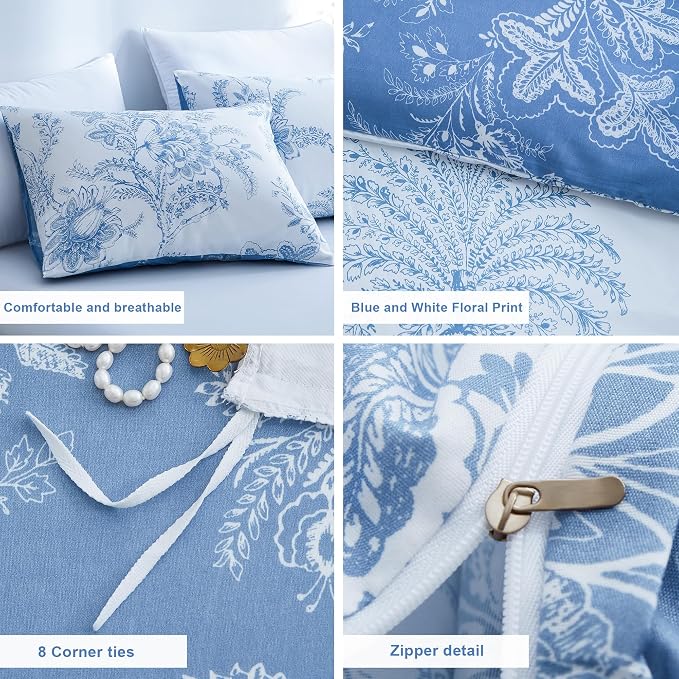 BOLINLIVING Floral Duvet Cover King Size 3 Pieces, Flower Duvet Cover - Image 6