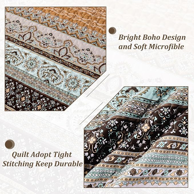 WONGS BEDDING Boho Fall Quilt Set California King, Lightweight Microfiber Bed - Image 4