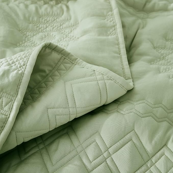 WDCOZY Boho Sage Green Quilts Queen Size Bedding Sets - Image 6
