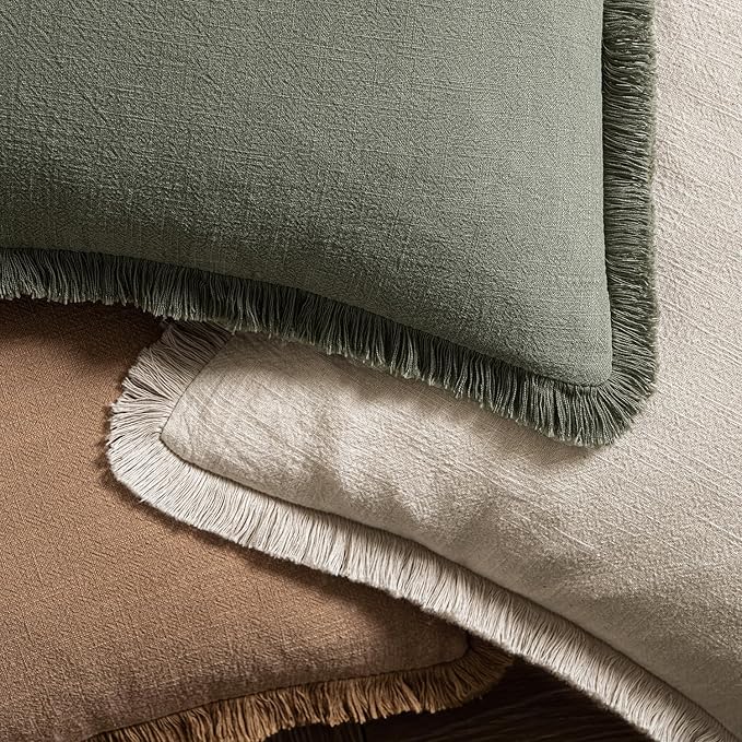 MIULEE Decorative Lumbar Throw Pillow Covers Neutral Linen Fringe Throw Pillows - Image 4