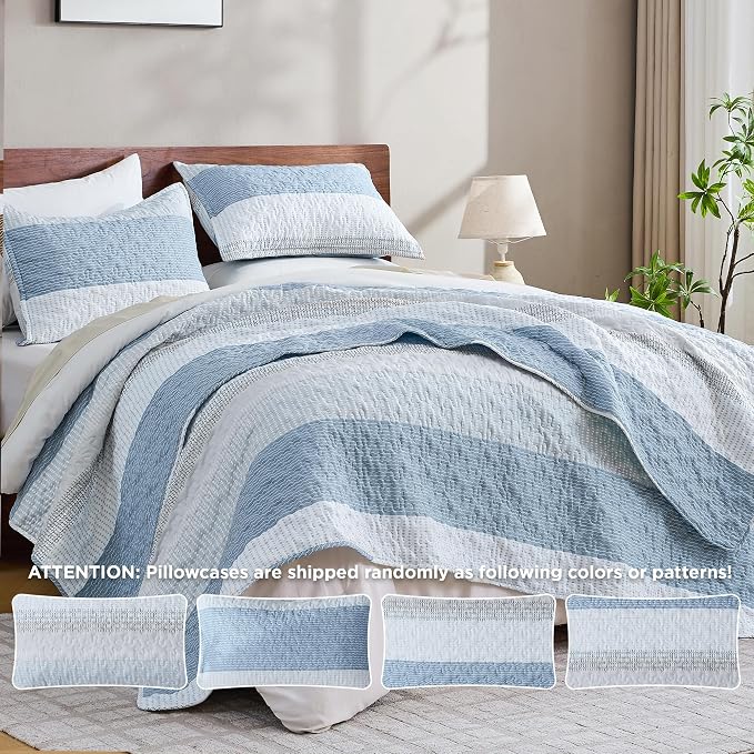 Andency King Size Quilt Set Misty Blue, 3 Pieces Summer Ultra Soft Lightweight - Image 3