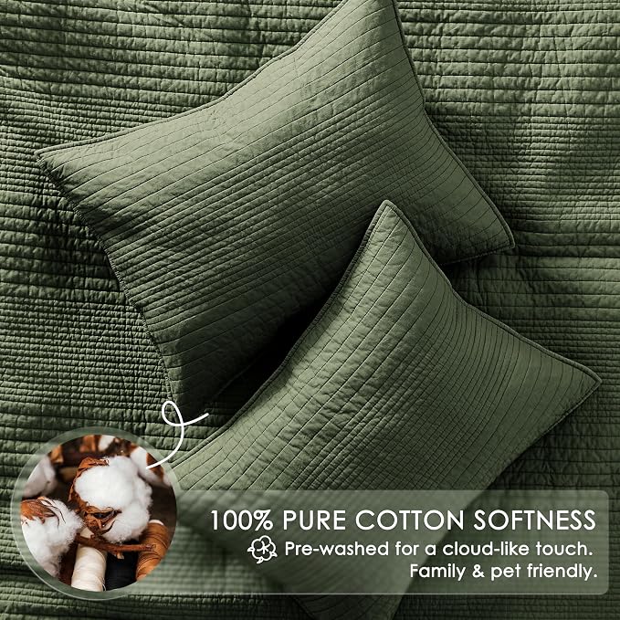 palassio Striped Olive Green 100% Cotton Quilt Queen Size Bedding Sets - Image 4
